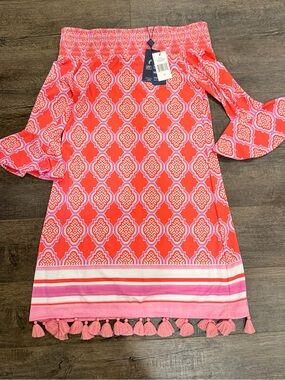 Cabana Life Pink Smocked Swimwear Top with Tassel Detail
